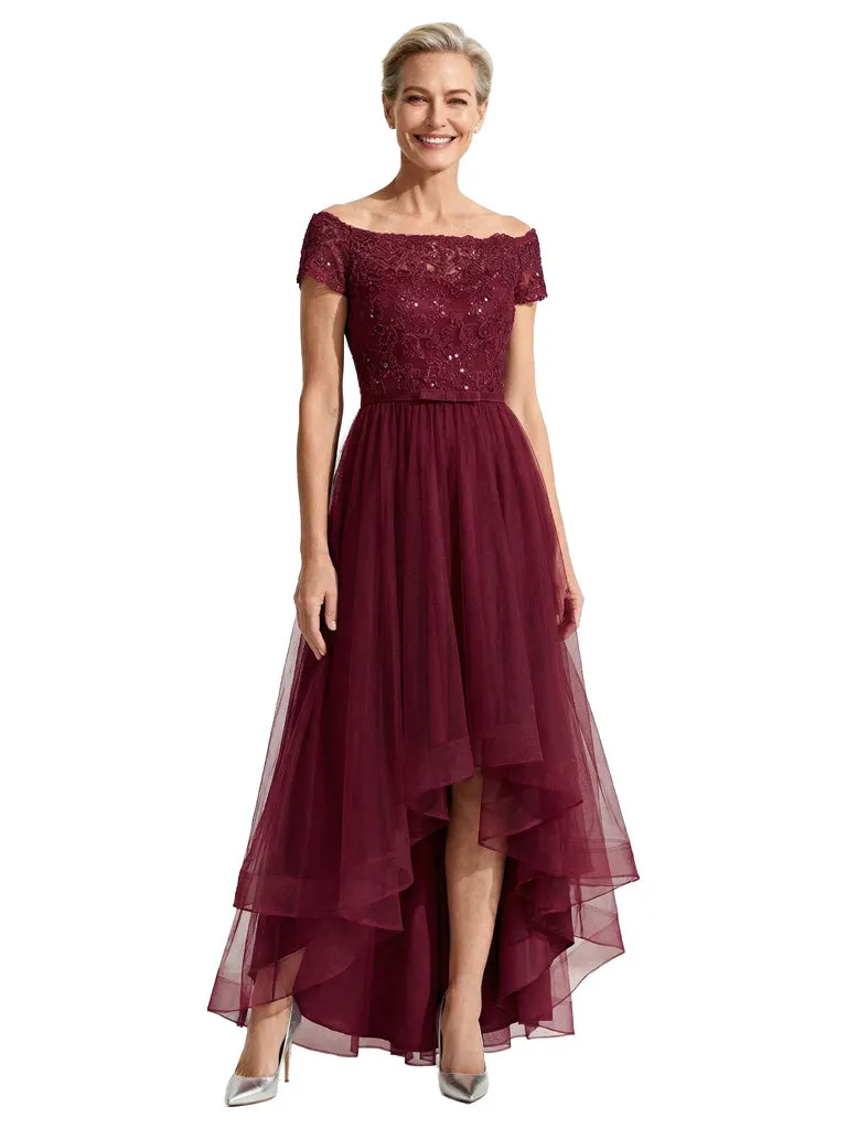 Beautiful Off Shoulder Lace Mother of The Bride Dress High-Low Tulle Gown for Wedding sold by ChicSew