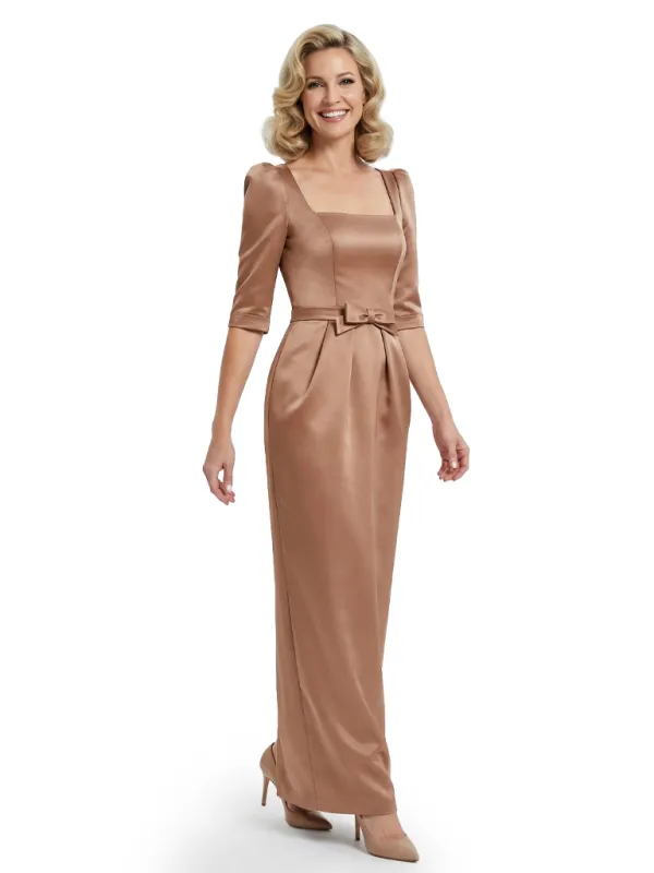 Chic Square Neck Mother Of The Bride Dress Satin Sheath Gown Half Sleeves With Bow sold by ChicSew