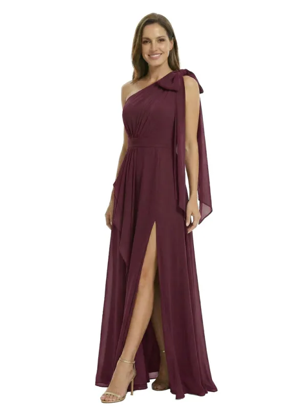 Modern One Shoulder Long Chiffon Mother of The Bride Dress Slit sold by ChicSew