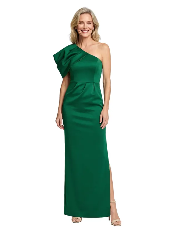 Unique One Shoulder Satin Mother of The Groom Dress Floor-Length Gown with Asymmetric Ruffle sold by ChicSew