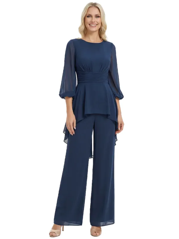 Morden Round Neck Chiffon Long Sleeves Mother Of The Groom Pants Suit sold by ChicSew
