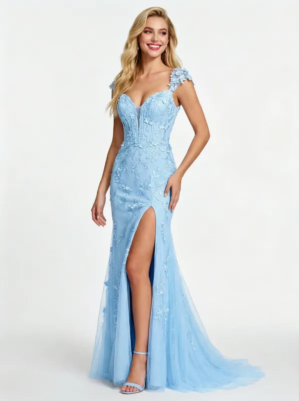ChicSew Elegant Floral Applique Side Slit Mermaid Prom Dress with Cap Sleeves sold by ChicSew