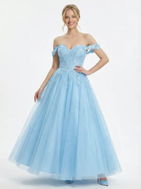 ChicSew Gorgeous Off the Shoulder Lace Appliques A-line Tulle Prom Party Dress sold by ChicSew