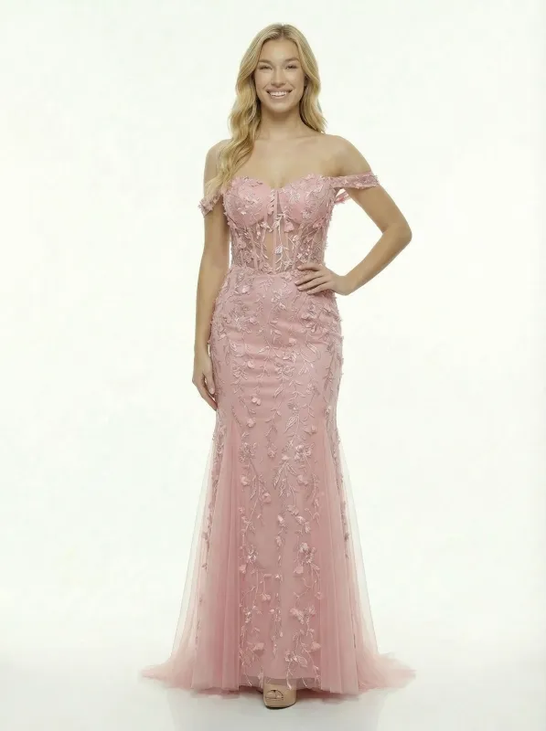 Stunning Backless Corset Cut Out Prom Gown Off-Shoulder Floral Lace Mermaid Party Dress sold by ChicSew