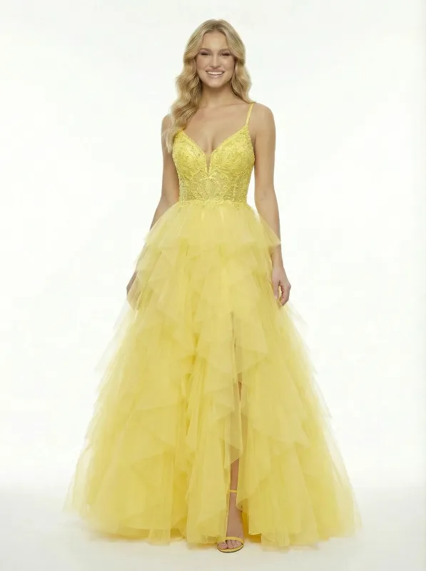 Pretty V-Neck Tiered Tulle Ball Gown Prom Gown V Neck Layered A-Line Formal Gown for Gala sold by ChicSew