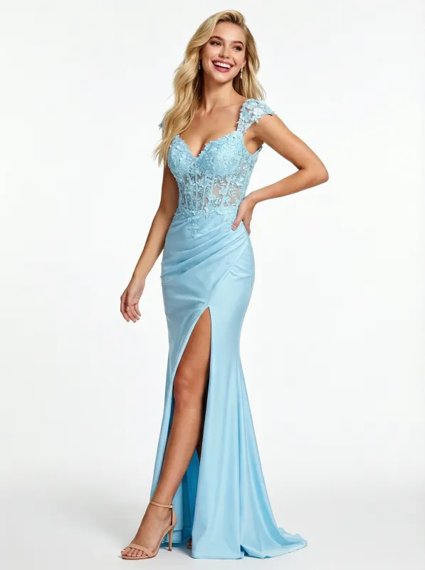 Elegant Lace Corset Cut Out Lace Mermaid Prom Dress with Cap Sleeves sold by ChicSew