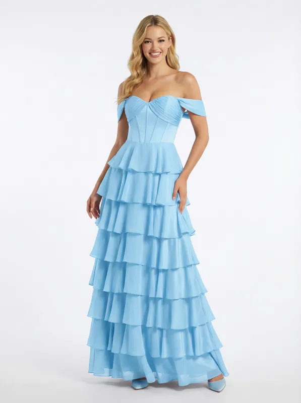 ChicSew Sweet Off Shoulder Ruffles Chiffon Corset A-line Prom Party Dress sold by ChicSew
