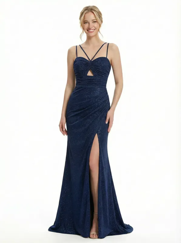 Sparkly Sweetheart Ruched Glitter Jersey Mermaid Prom Dress with Slit sold by ChicSew