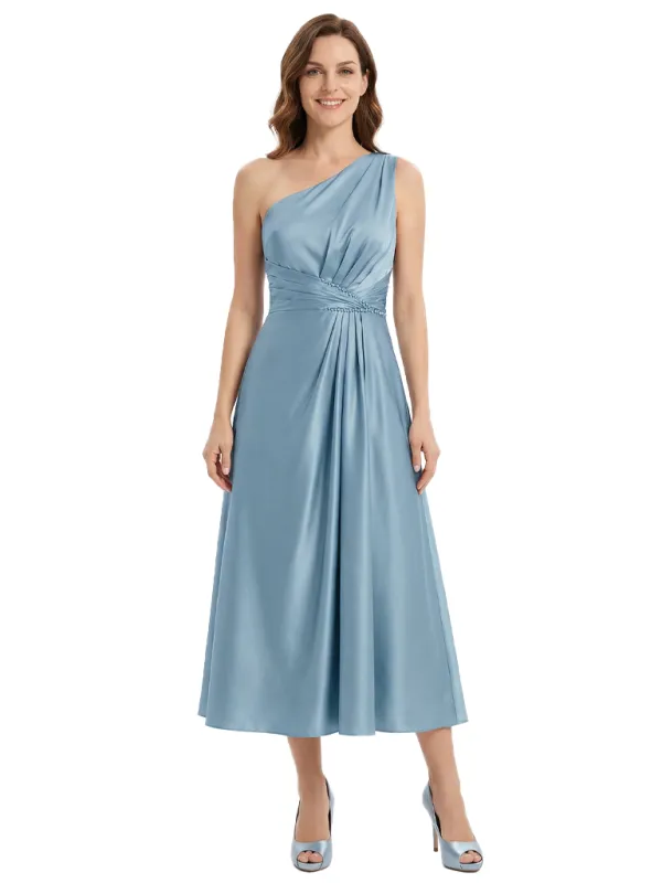 Simple Satin Tea Length Mother of the Bride Dresses A-Line Modern Wedding Party sold by ChicSew