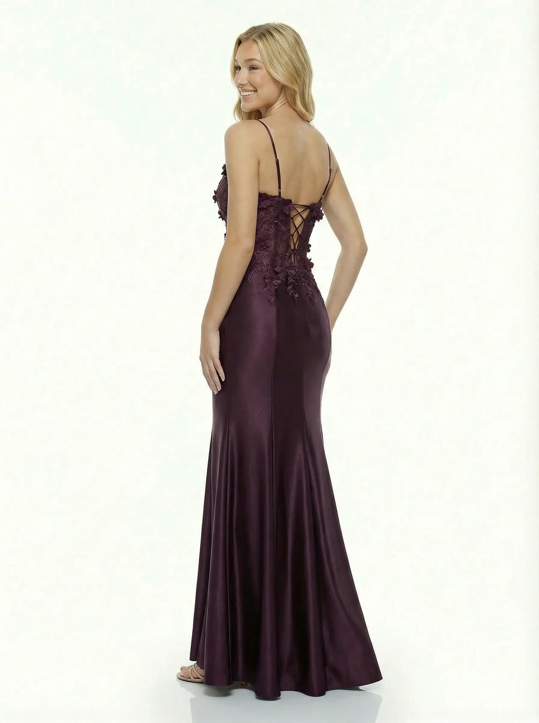 ChicSew Sexy V-Neck Lace Appliques Prom Gown Mermaid Satin Formal Dress Spaghetti Straps sold by ChicSew product image thumbnail 3