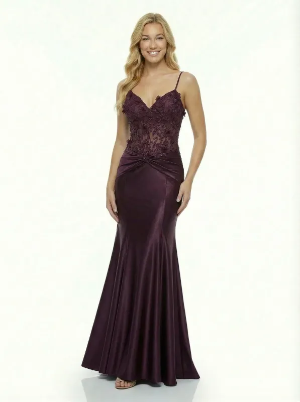 Sexy V-Neck Lace Cut Out Corset Prom Gown Mermaid Satin Formal Dress with Spaghetti Straps sold by ChicSew