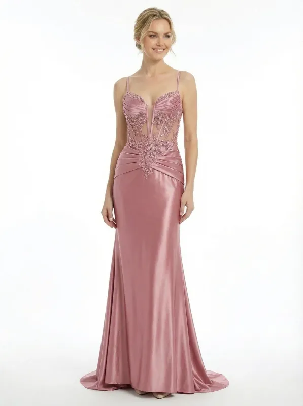 Modern Cut Out Lace Beaded Bodice Prom Gown Satin Mermaid Formal Dress sold by ChicSew