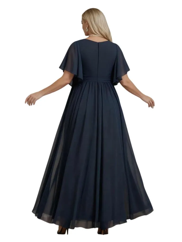 Elegant V-neck Bell Sleeves Lace Chiffon A-Line Mother of The Bride Dresses Overskirt sold by ChicSew product image thumbnail 2