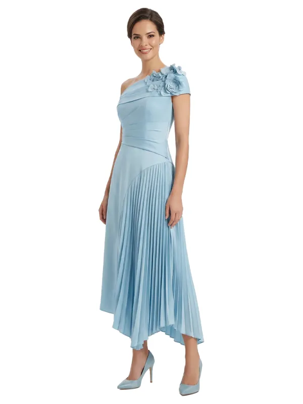 Elegant Asymmetric One Shoulder A-Line Pleat Satin Mother of the Groom Evening Dress sold by ChicSew