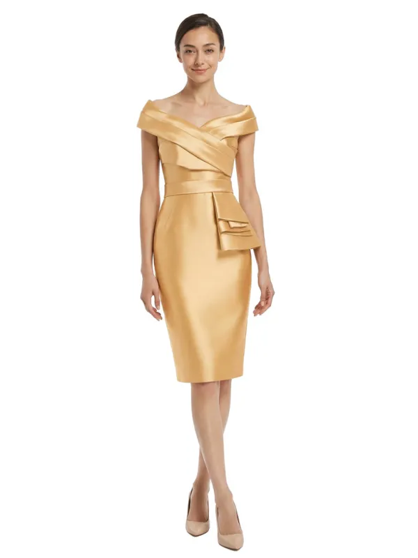 Chic Off Shoulder Knee-Length Cocktail Mother Of The Bride Satin Gown sold by ChicSew