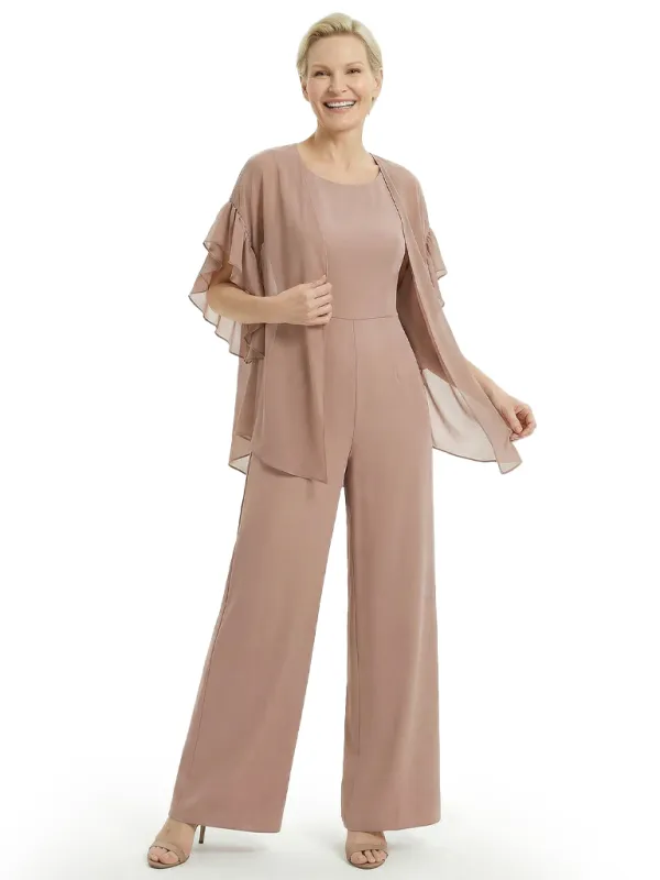 Modern Mother of the Bride Jumpsuit with Chiffon Jacket Ruffle Sleeve Formal Party sold by ChicSew