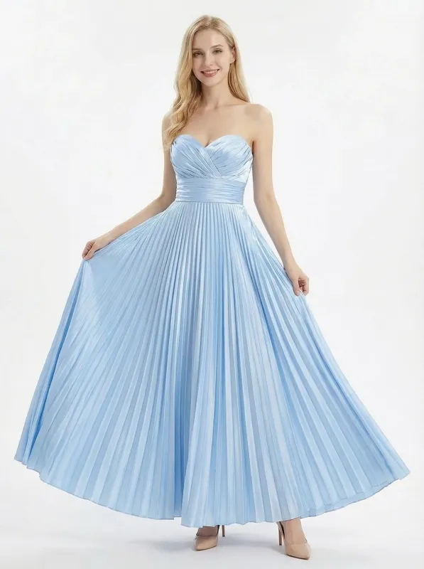 ChicSew Classy Sweetheart Pleated Satin Prom Dress Floor-Length A-Line Formal Gown for Women sold by ChicSew