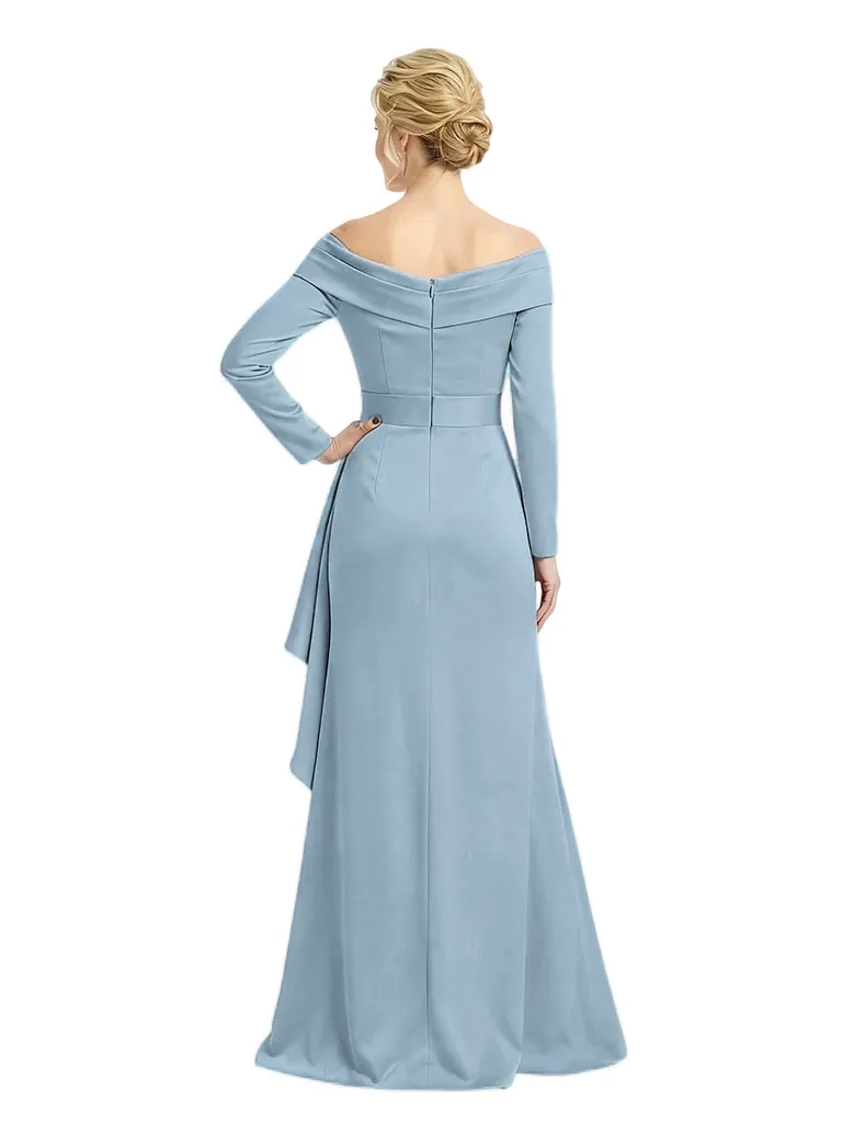 Sexy Off Shoulder Side Slit Long Sleeves A-Line Satin Mother of the Groom Evening Dress sold by ChicSew product image thumbnail 2