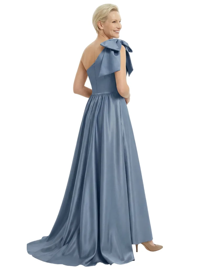 Modern One Shoulder Satin A-Line Mother of the Groom Dress with Bow Detail sold by ChicSew product image thumbnail 3