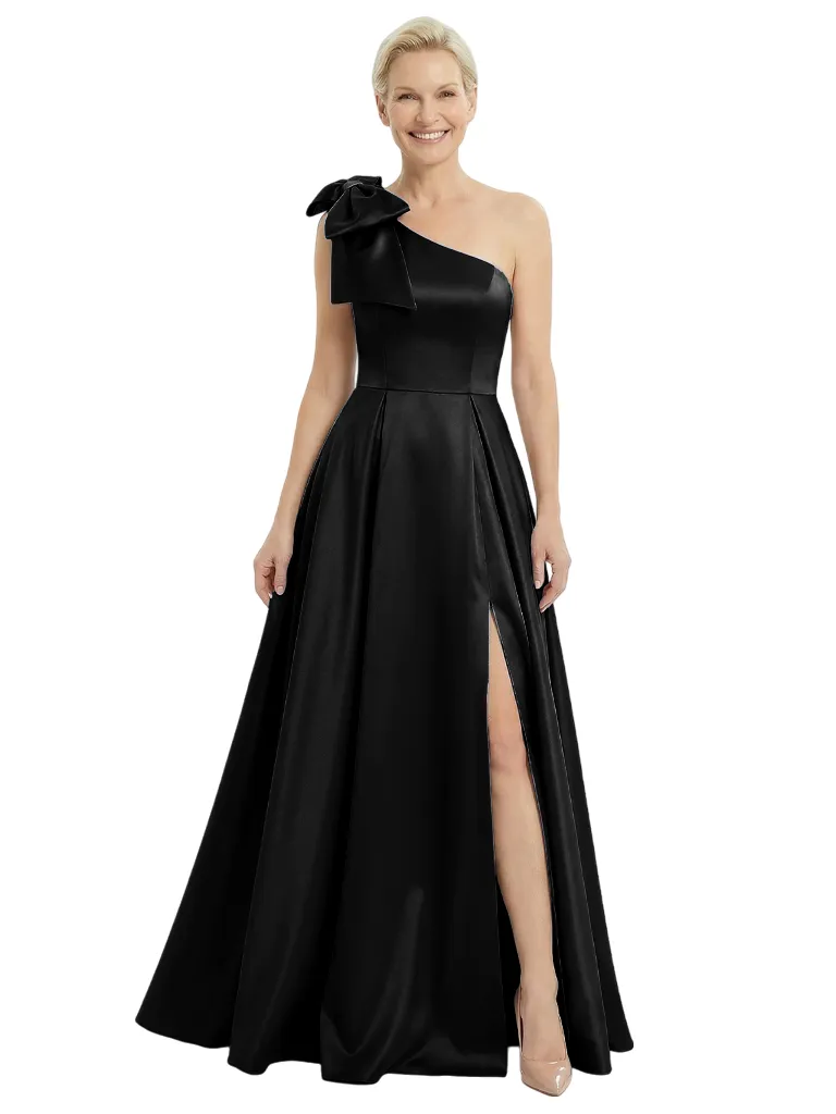 Modern One Shoulder Satin A-Line Mother of the Groom Dress with Bow Detail sold by ChicSew product image thumbnail 4