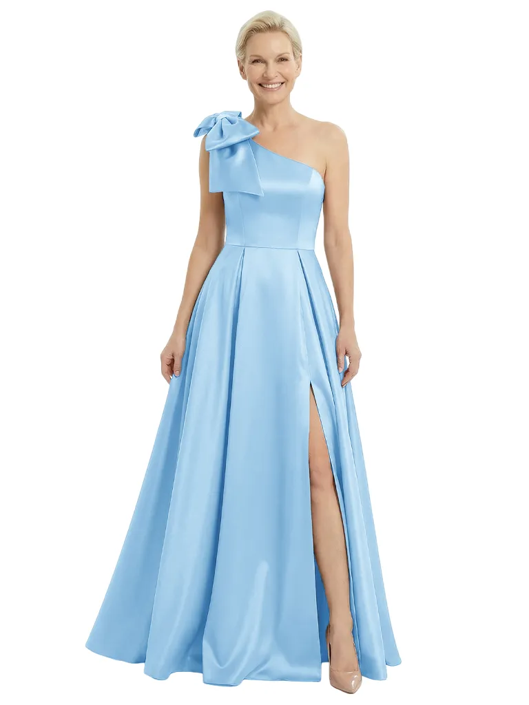 Modern One Shoulder Satin A-Line Mother of the Groom Dress with Bow Detail sold by ChicSew product image thumbnail 5