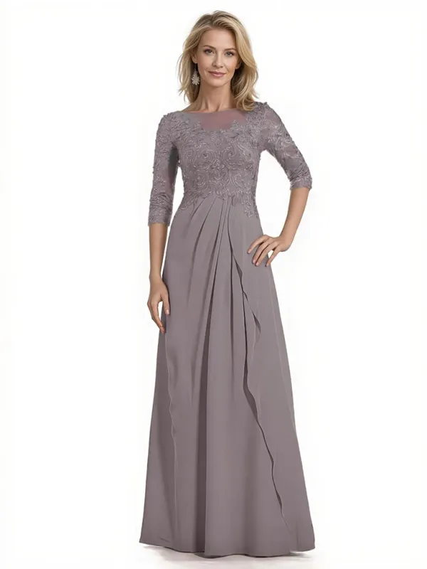 Women's Lace Applique Half Sleeves Chiffon A-Line Mother Of The Bride and Groom Dresses sold by ChicSew