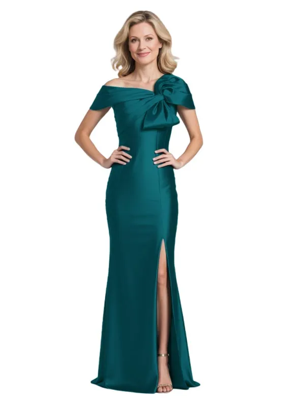 Trendy Satin Asymmetrical Mermaid Long Mother of the Brides Dresses Slit sold by ChicSew