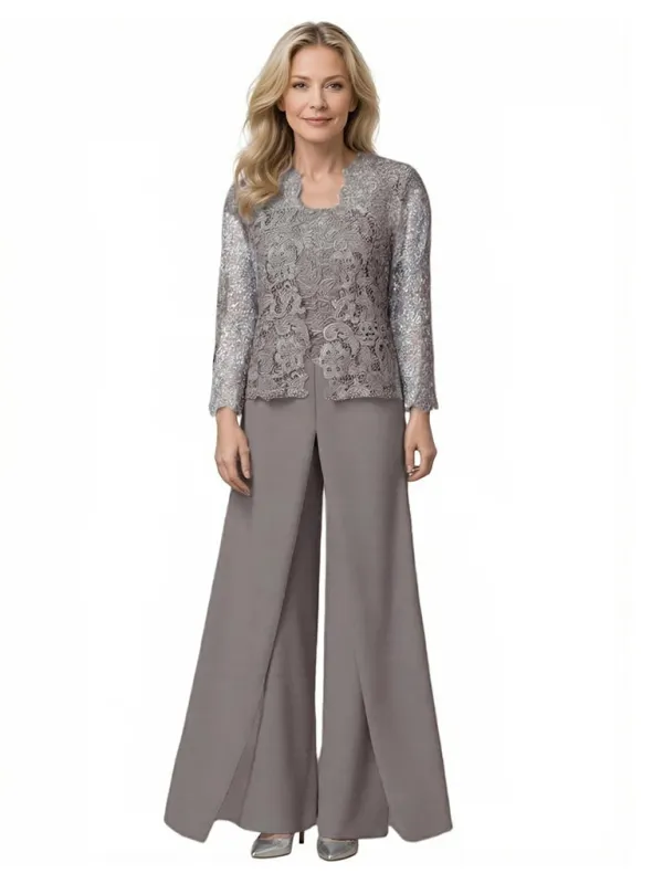 Trendy Women Chiffon And Lace long Sleeves Jumpsuit For Mother Of The Bride sold by ChicSew