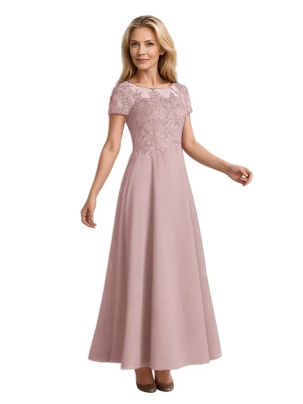 Elegant Chiffon Scoop Short Sleeves A-Line Ankle Length Mother Of The Bride Dresses sold by ChicSew