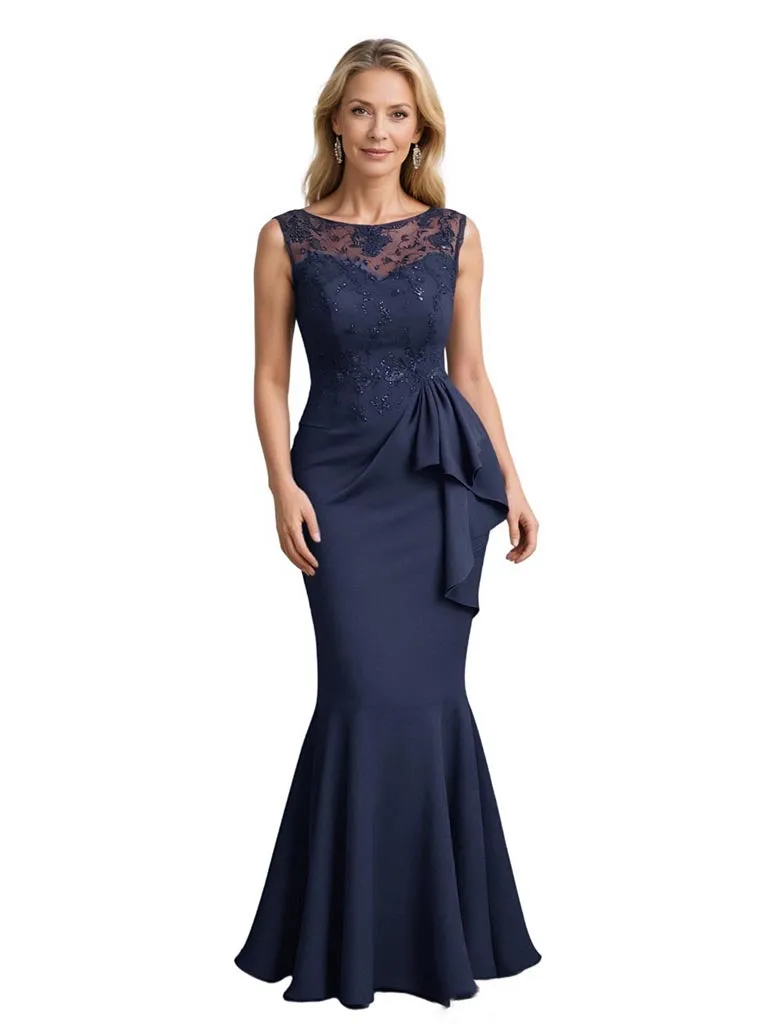 Elegant Lace Ruffles Mermaid Crepe Long Mother of The Bride and Groom Dresses sold by ChicSew