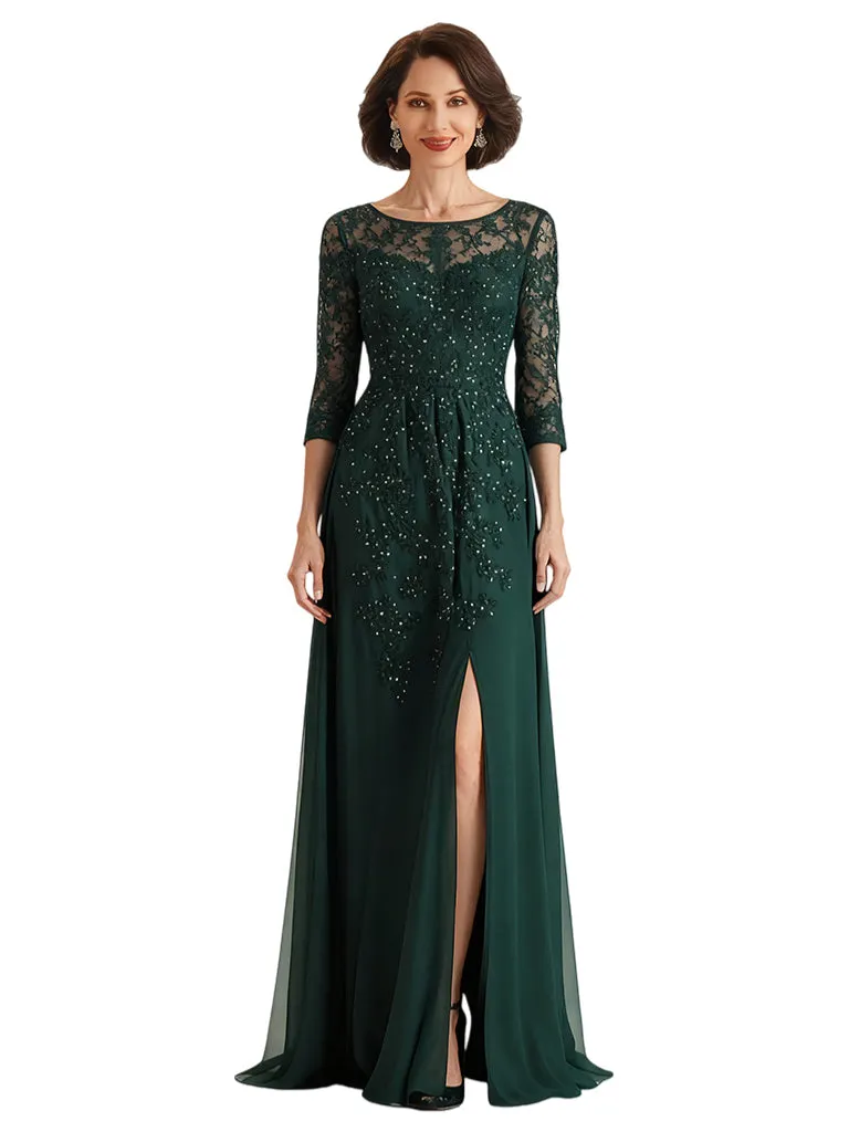 Elegant A-line Scoop Chiffon Lace Long Sleeves Mother of the Brides and Groom Dresses sold by ChicSew