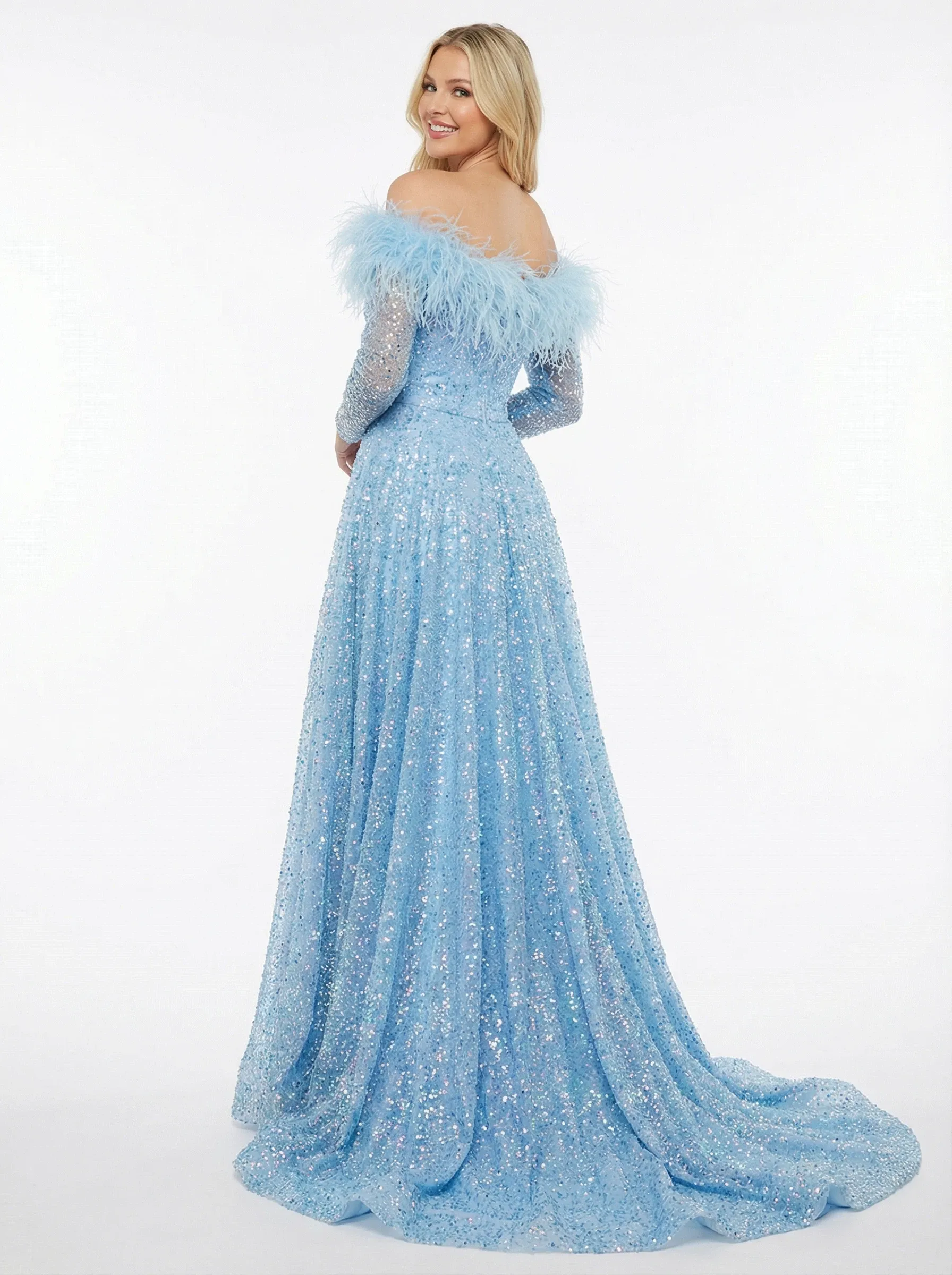 ChicSew Gorgeous Off Shoulder Long Sleeves Side Slit Sequins Feather A-line Prom Dresses sold by ChicSew product image thumbnail 3