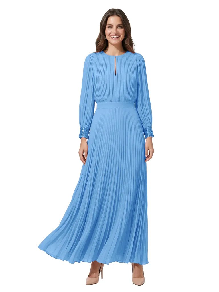 Unique Pleated A-Line Long Sleeves Chiffon Maxi Mother Of The Bride Dress sold by ChicSew product image thumbnail 5