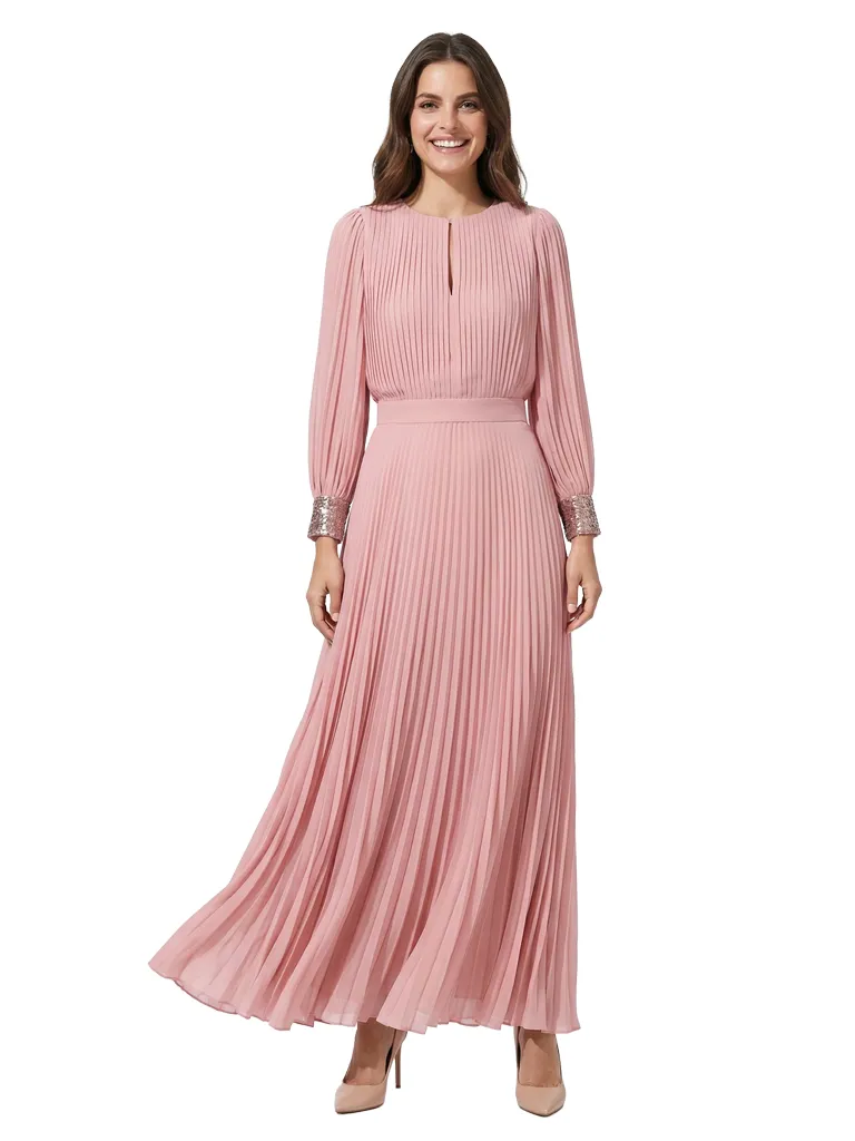 Unique Pleated A-Line Long Sleeves Chiffon Maxi Mother Of The Bride Dress sold by ChicSew