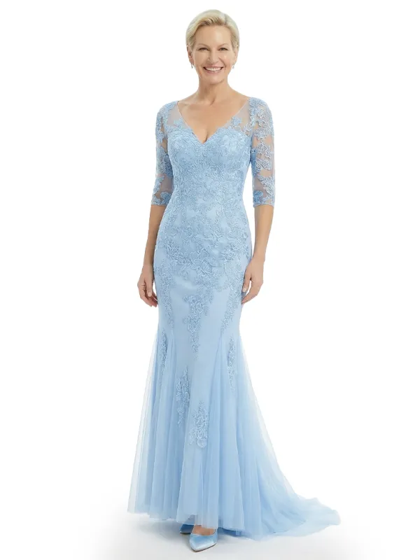 Fancy V-Neck Lace Mother Of The Groom Gown Mermaid Half Sleeves Tulle Dress sold by ChicSew
