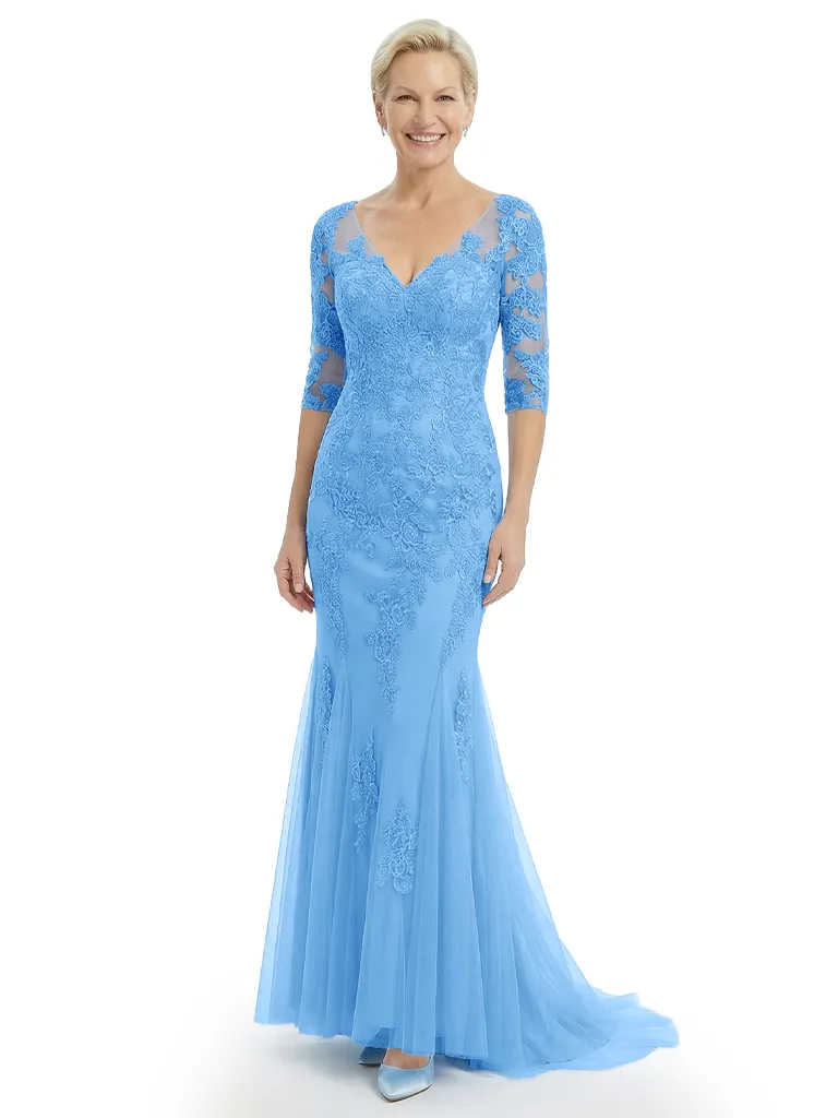 Fancy V-Neck Lace Mother Of The Groom Gown Mermaid Half Sleeves Tulle Dress sold by ChicSew product image thumbnail 5