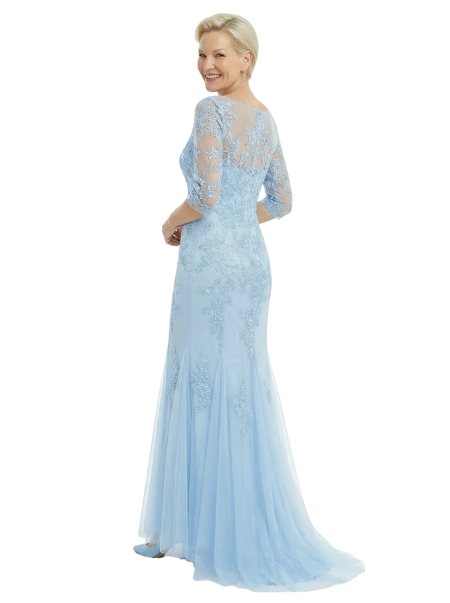 Fancy V-Neck Lace Mother Of The Groom Gown Mermaid Half Sleeves Tulle Dress sold by ChicSew product image thumbnail 3