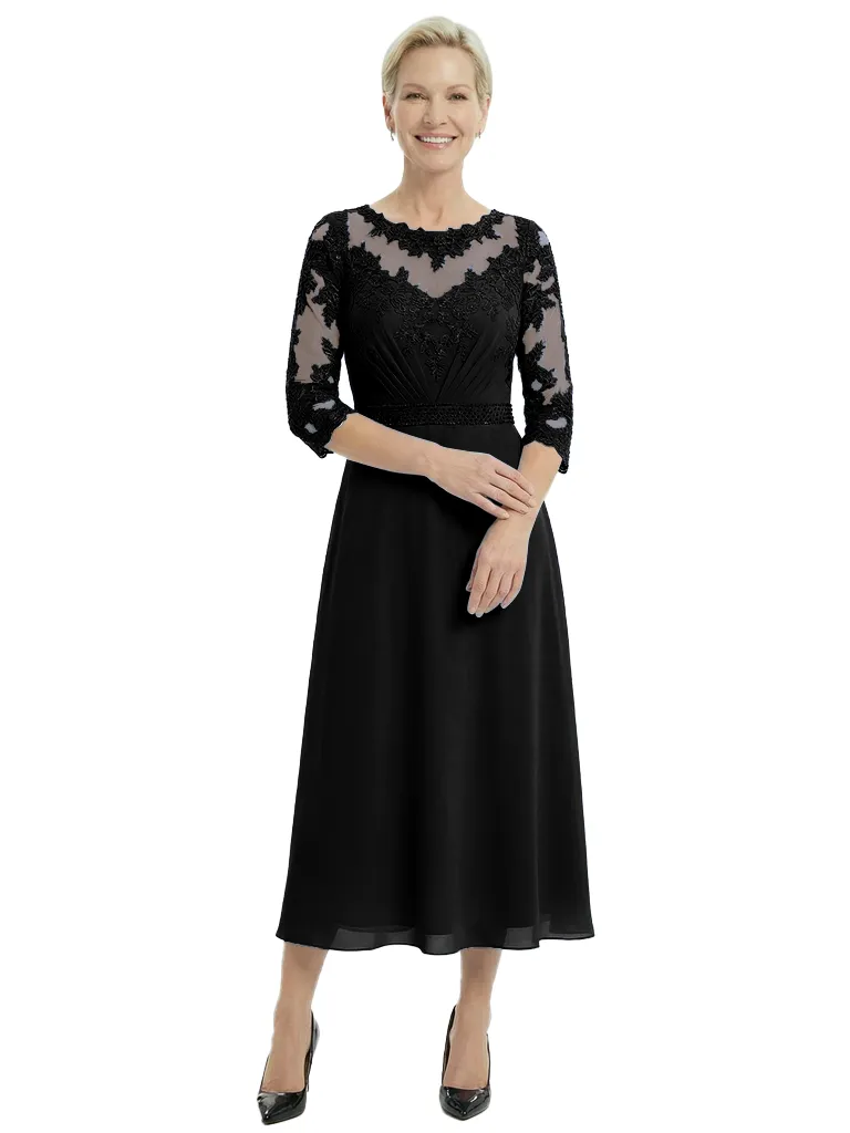 Sophisticated Lace Chiffon Mother Of The Groom Dress Half Sleeves Tea-Length Gown sold by ChicSew product image thumbnail 4