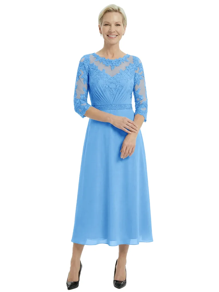 Sophisticated Lace Chiffon Mother Of The Groom Dress Half Sleeves Tea-Length Gown sold by ChicSew product image thumbnail 5