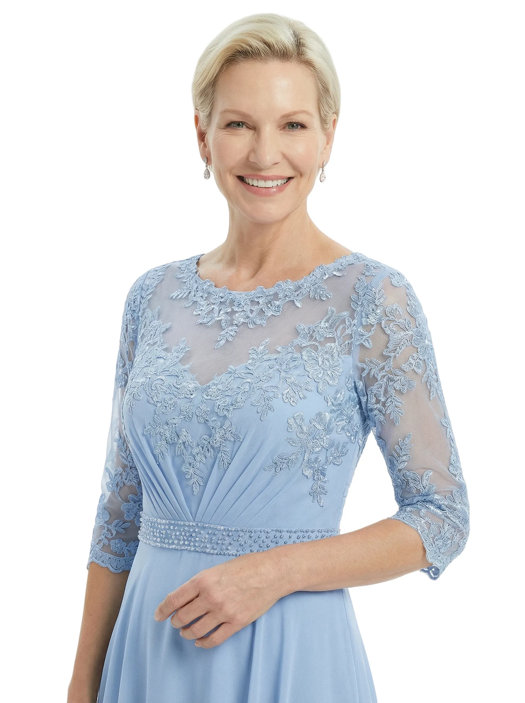 Sophisticated Lace Chiffon Mother Of The Groom Dress Half Sleeves Tea-Length Gown sold by ChicSew product image thumbnail 2