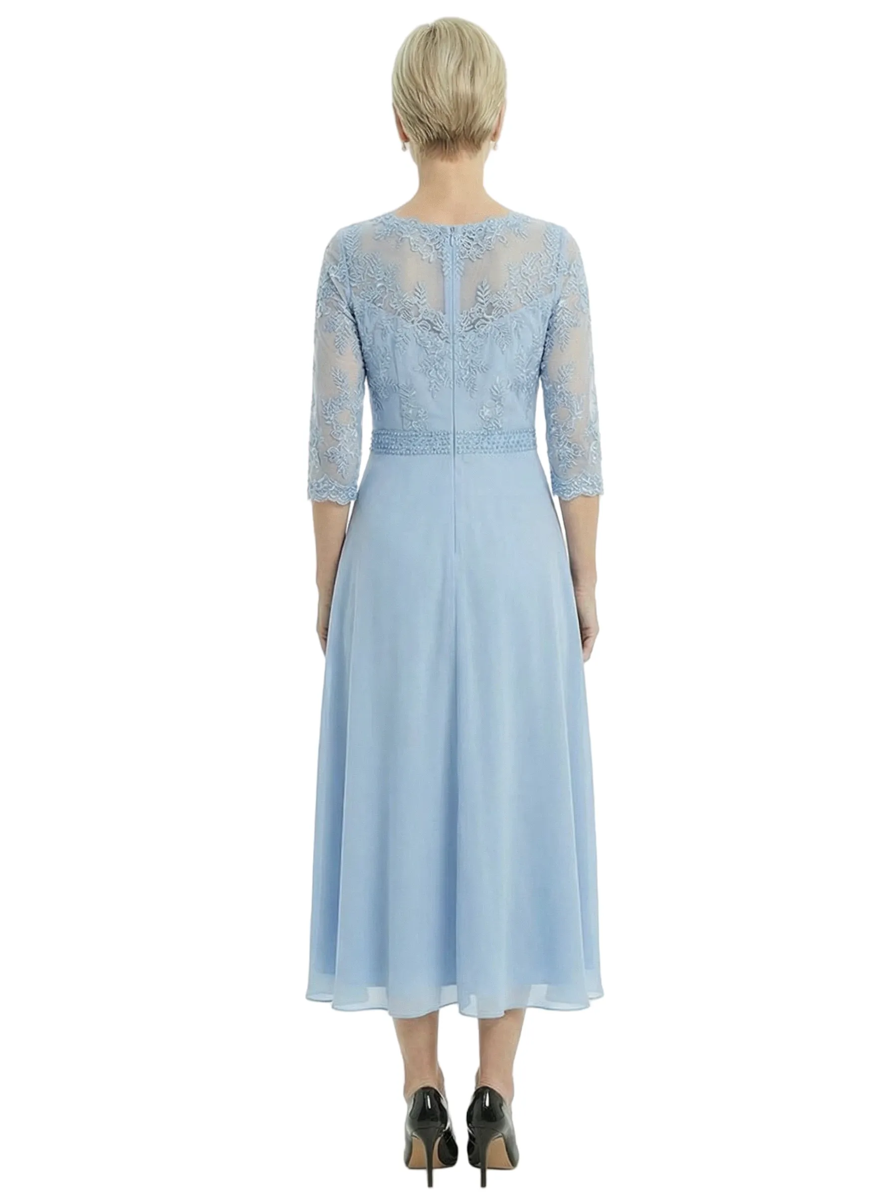 Sophisticated Lace Chiffon Mother Of The Groom Dress Half Sleeves Tea-Length Gown sold by ChicSew product image thumbnail 3