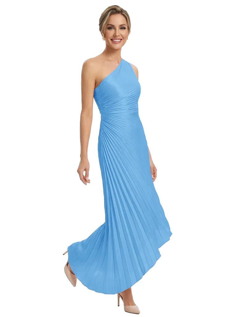 Modern One Shoulder Pleated Chiffon Sheath Sleeveless Maxi Mother Of The Bride Dress sold by ChicSew product image thumbnail 5