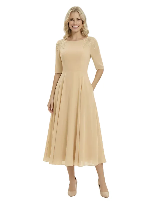 Classy A-Line Tea-Length Long Sleeves Chiffon Maxi Mother Of The Bride Dress sold by ChicSew