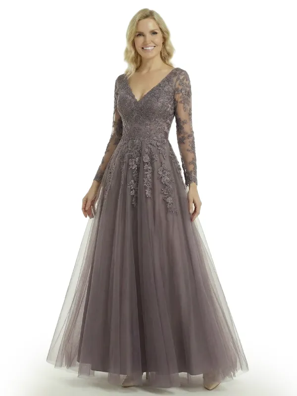 Fancy V-Neck A-Line Long Sleeves Mother Of The Bride Dress Chiffon Gown sold by ChicSew