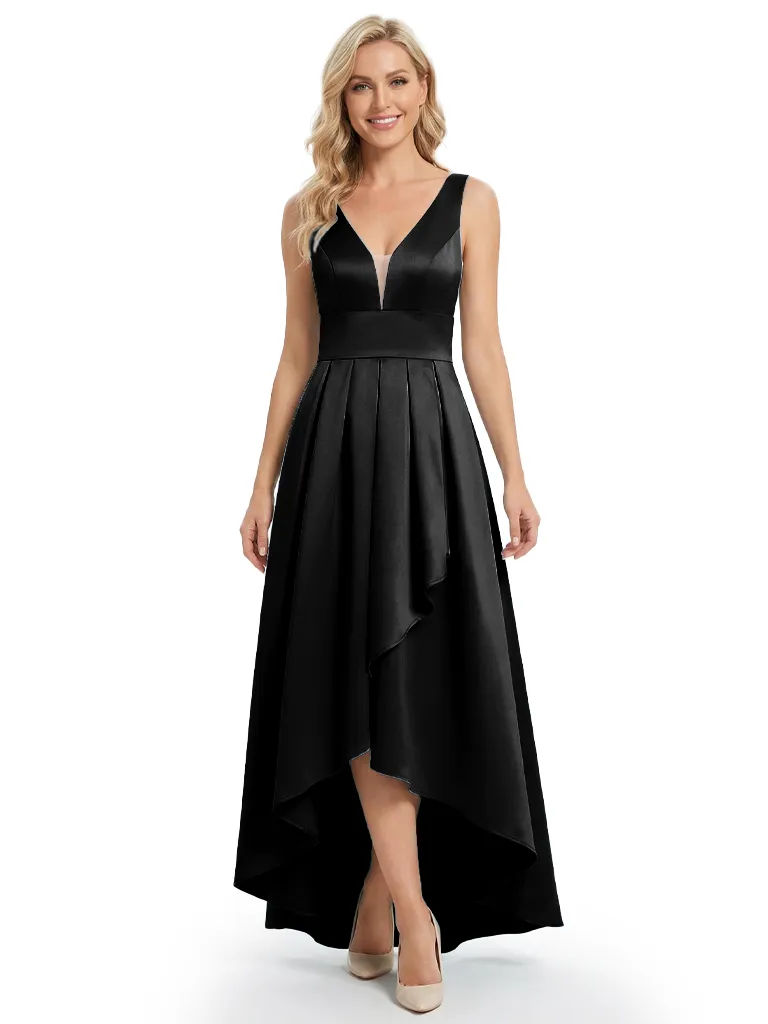 Elegant V-Neck High-Low Mother Of The Bride Dress Pleated Satin A-Line Sleeveless Gown sold by ChicSew product image thumbnail 4
