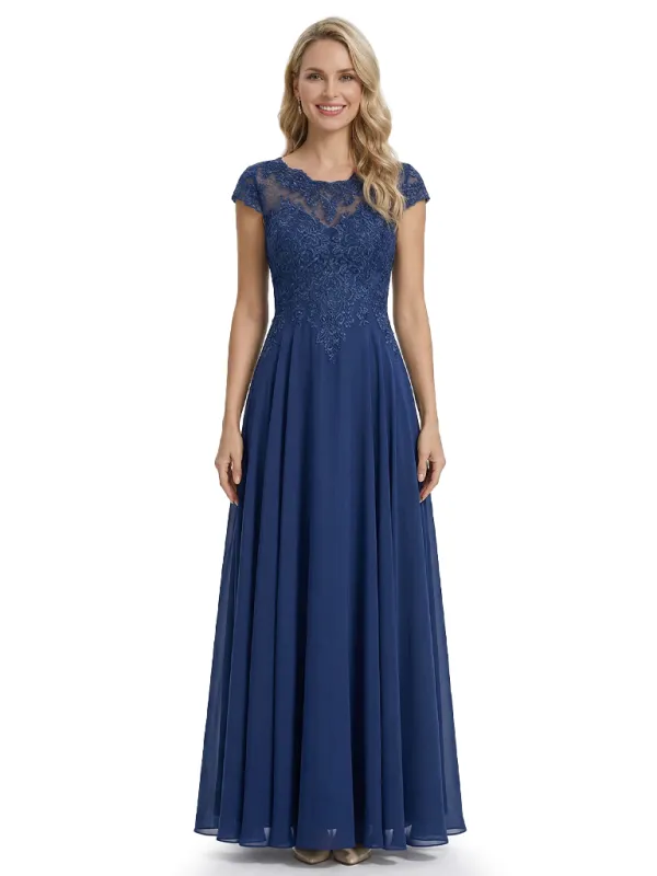 Exquisite Cap Sleeves Lace Applique Floor Length Maxi Mother Of The Bride Dress sold by ChicSew
