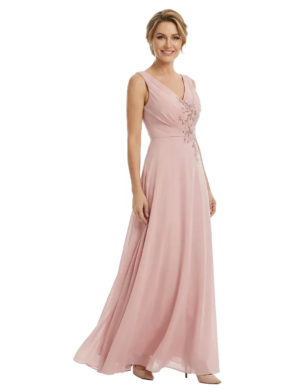 Beautiful V-Neck Mother Of The Bride Dress Sleeveless Applique Chiffon A-Line Gown sold by ChicSew