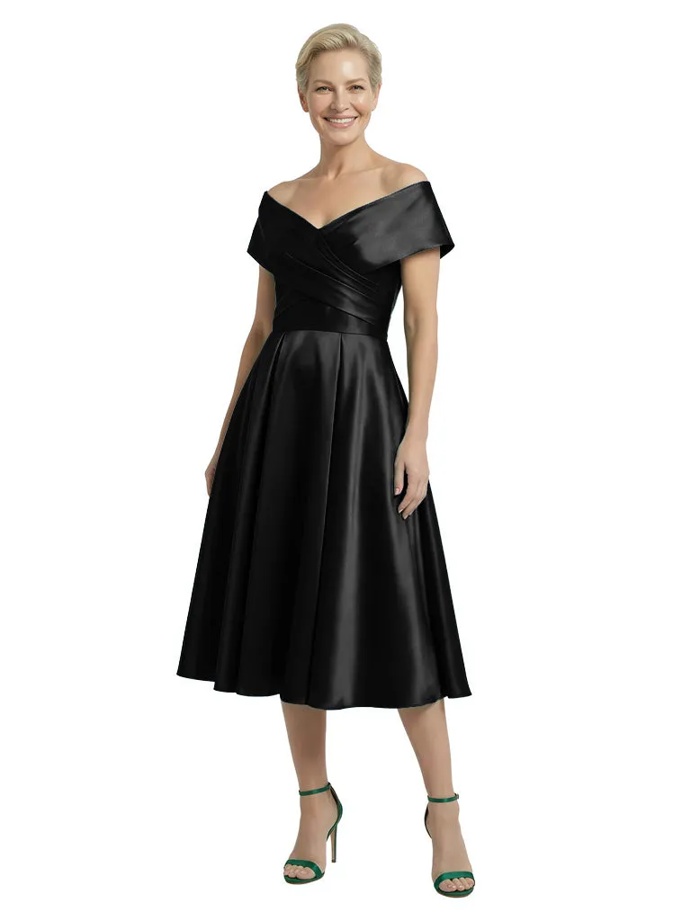 Mother Of The Groom Off Shoulder Satin A-Line Midi Formal Bride Mother Wear sold by ChicSew product image thumbnail 4