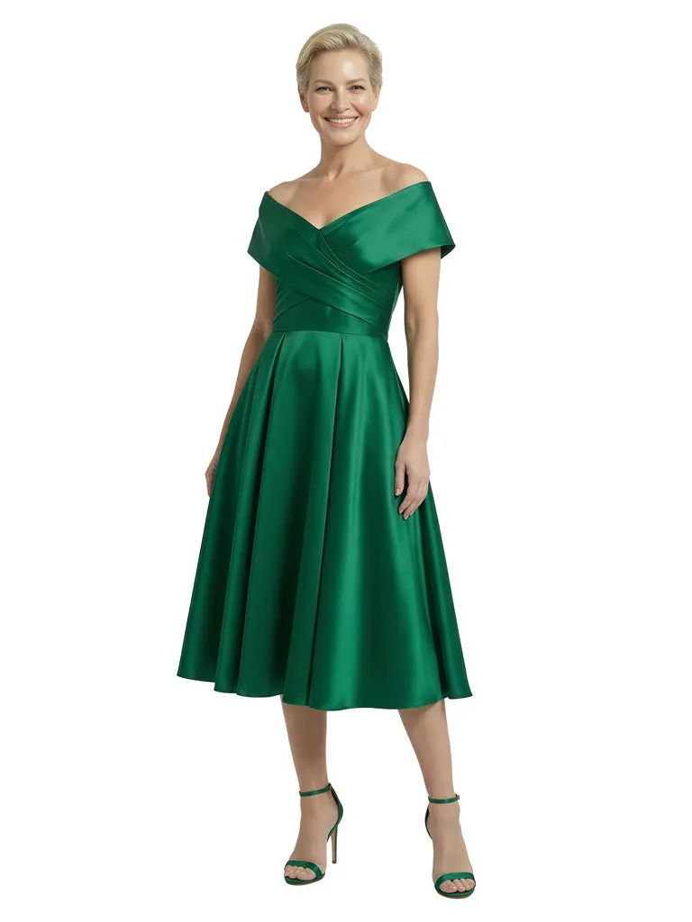 Mother Of The Groom Off Shoulder Satin A-Line Midi Formal Bride Mother Wear sold by ChicSew