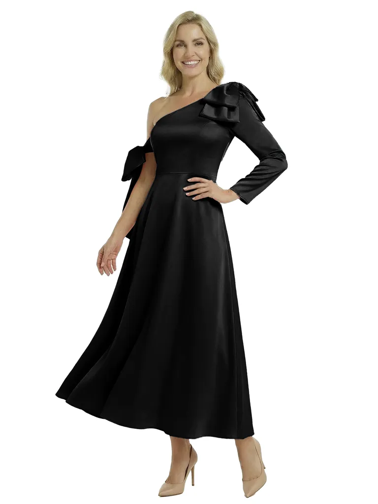 Unique One Shoulder Long Sleeve Mother Of The Groom Dress Satin A-Line Ankle-Length Gown sold by ChicSew product image thumbnail 4